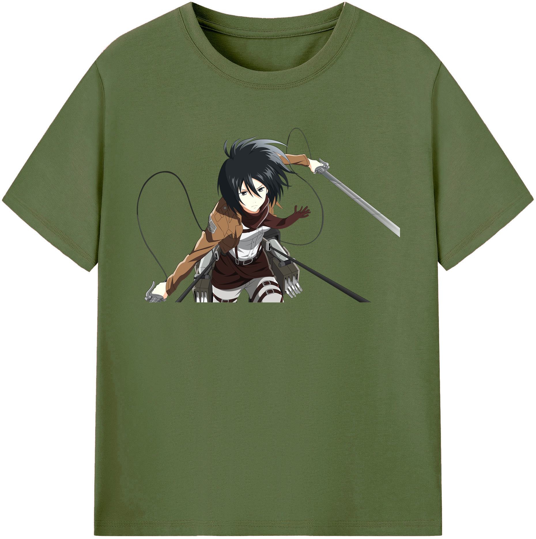 （画像用） 進撃の巨人 ミカサ·アッカーマン Attack on Titan Mikasa Ackerman 綿100％半袖Tシャツ（フロントプリント）